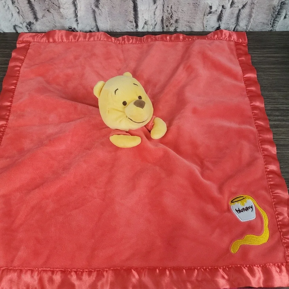 Disney Baby Red Winnie The Pooh Security Blanket Honey Pot Lovey Satin Trim‎ 16